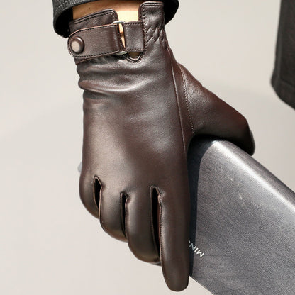 Cycling warm leather gloves