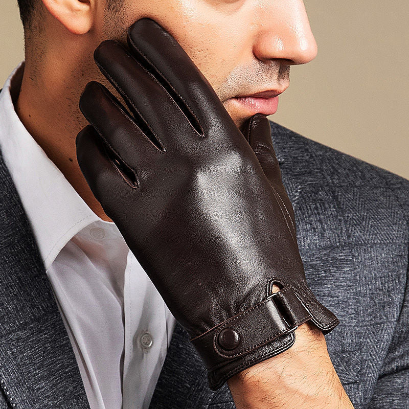 Cycling warm leather gloves