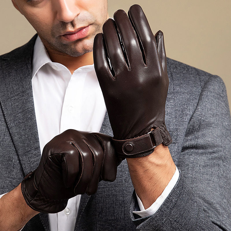 Cycling warm leather gloves