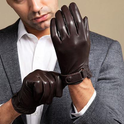 Cycling warm leather gloves