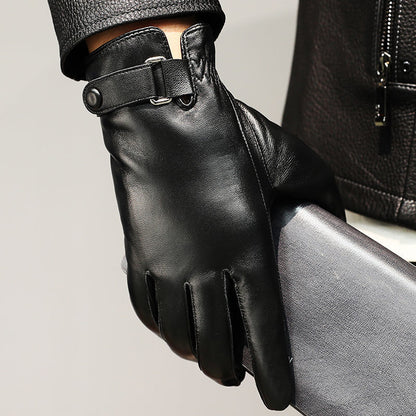 Cycling warm leather gloves