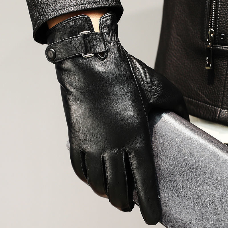 Cycling warm leather gloves