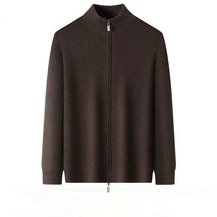 Men’s Cardigan Sweater with Stand Collar and Zipper Jacket