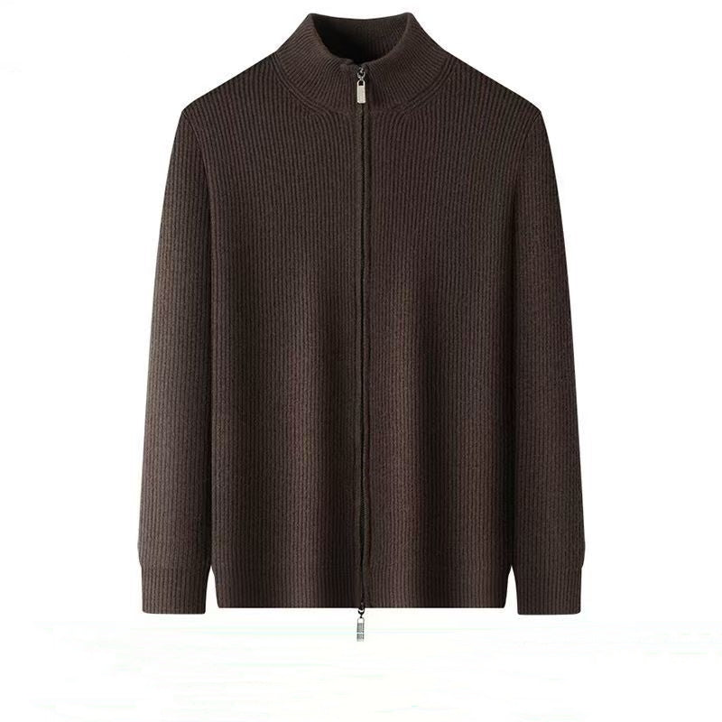 Men’s Cardigan Sweater with Stand Collar and Zipper Jacket