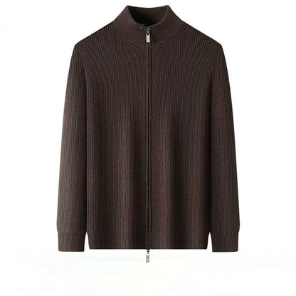 Men’s Cardigan Sweater with Stand Collar and Zipper Jacket