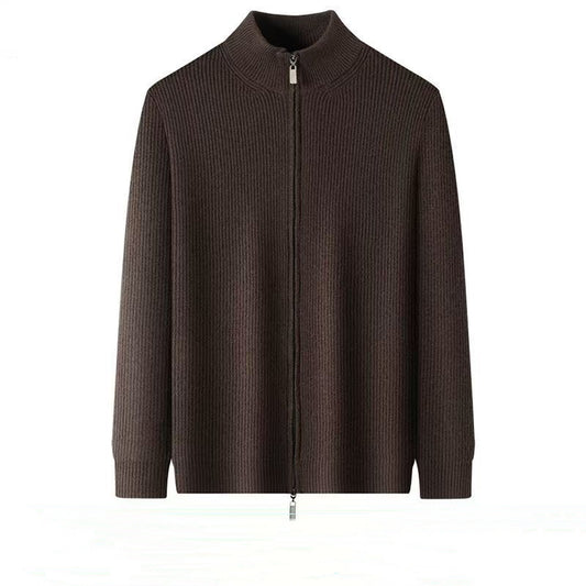 Men’s Cardigan Sweater with Stand Collar and Zipper Jacket