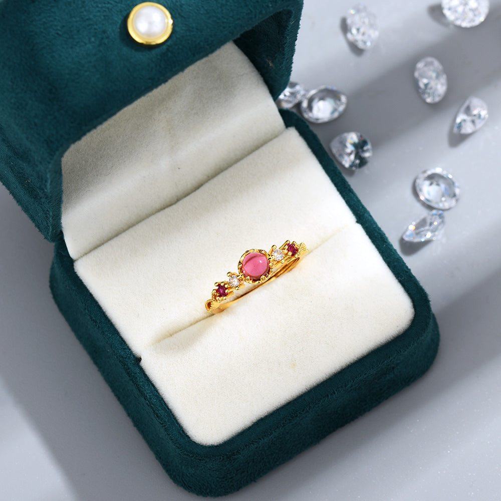 New Style Simple Ring with Natural Rose Garnet and Spinel
