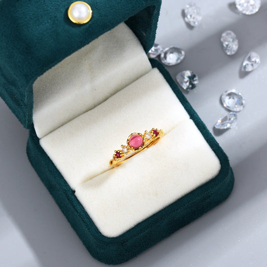 New Style Simple Ring with Natural Rose Garnet and Spinel