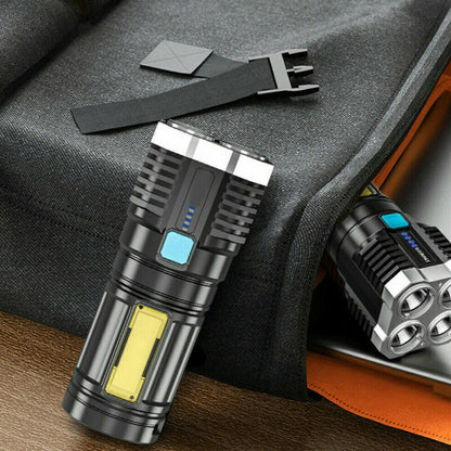 Powerful Quad-Core LED Torch USB Rechargeable for Camping