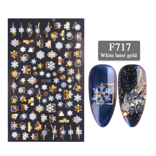 3D Christmas Nail Art Stickers – Golden Laser Snowflake Set