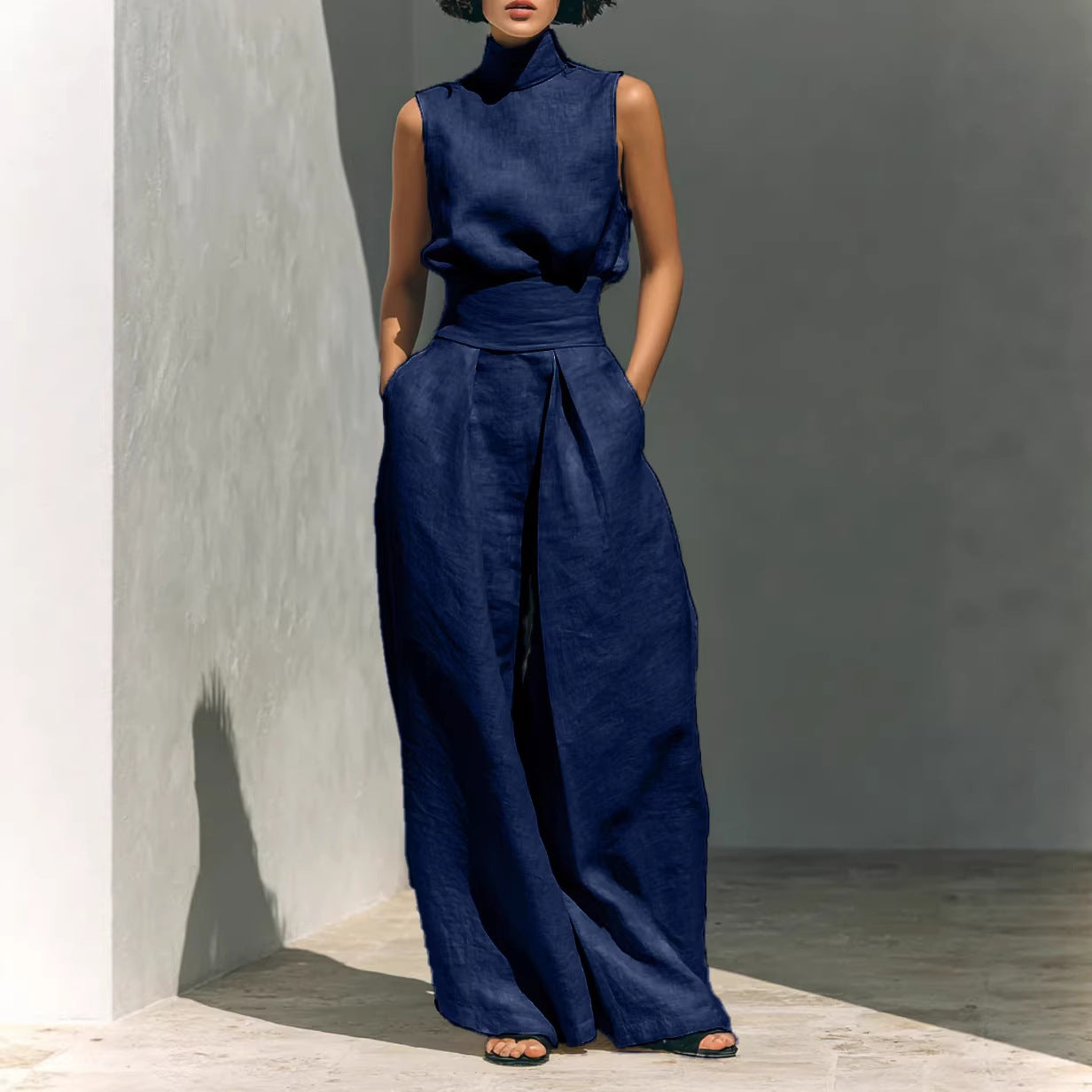 Women’s Cotton-Linen Casual Suit Sleeveless Pants for Comfort