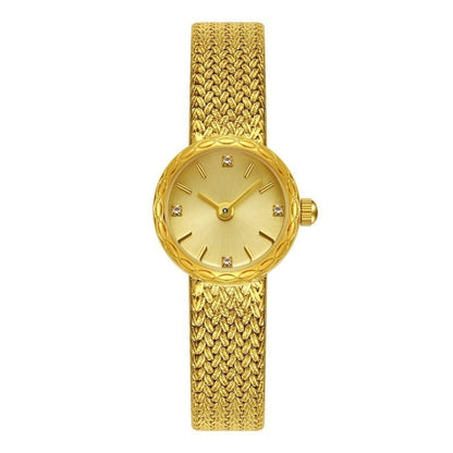Retro Copper Mesh Women’s Mini Gold Watch – Vintage Elegance