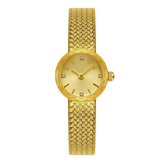 Retro Copper Mesh Women’s Mini Gold Watch – Vintage Elegance
