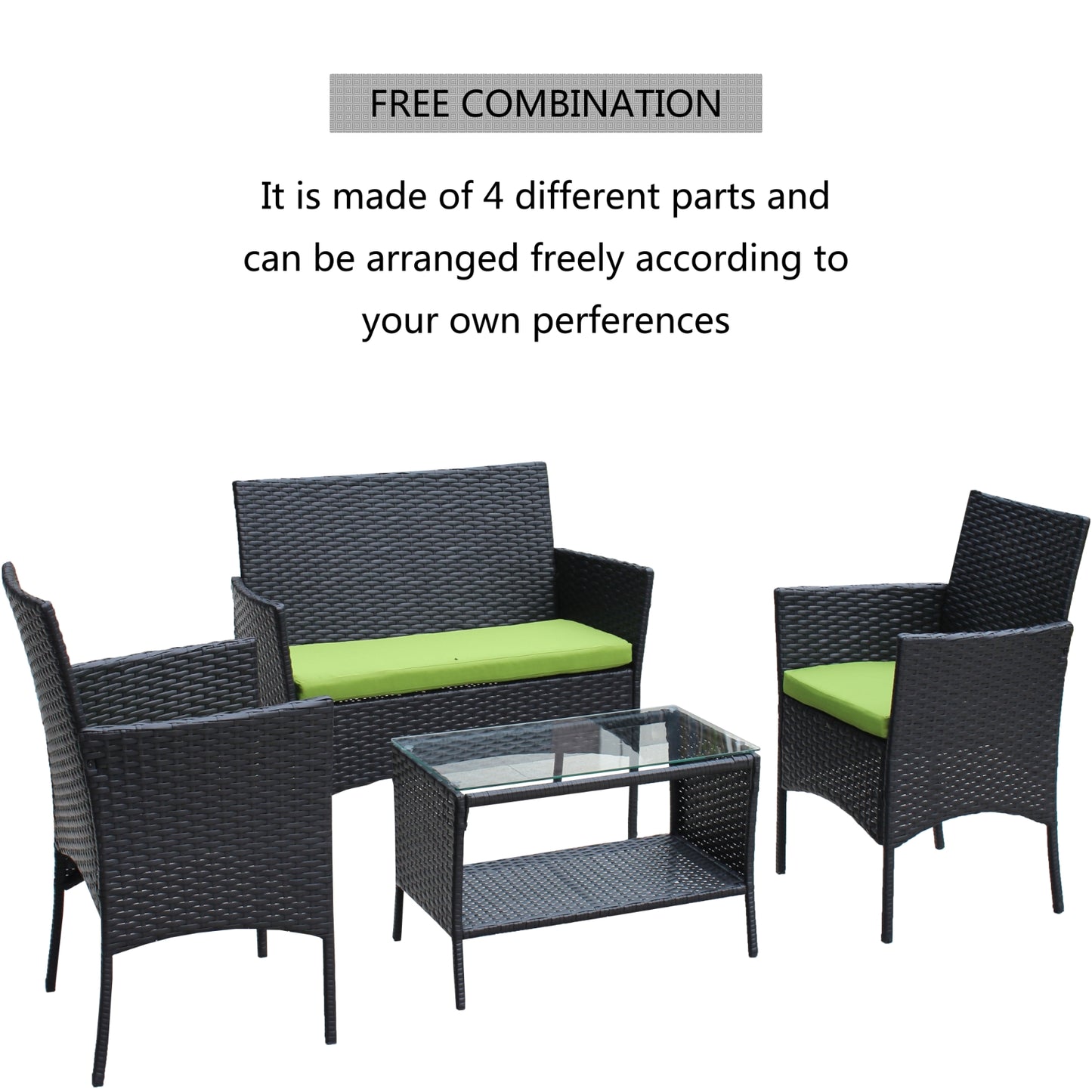 4PC Rattan Patio Furniture Set Outdoor Wicker Sofa Cushions