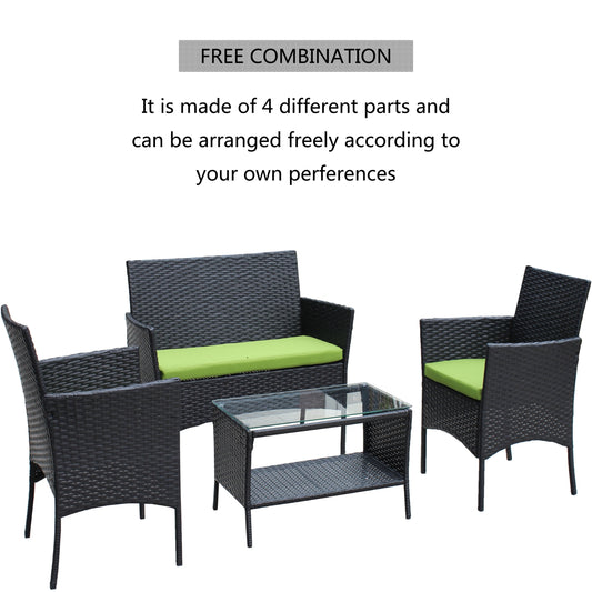 4PC Rattan Patio Furniture Set Outdoor Wicker Sofa Cushions