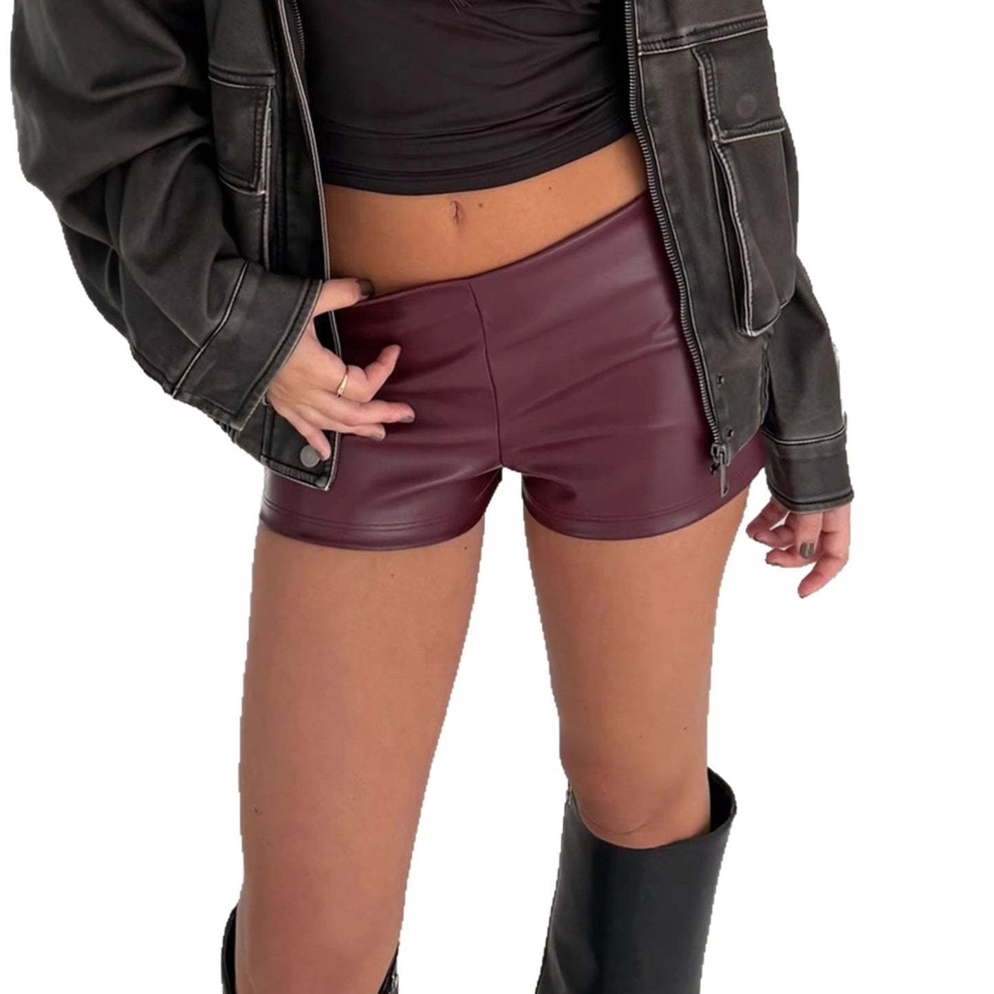 Buy Trendy Women’s Casual Slim-Fit Black Leather Pants Online
