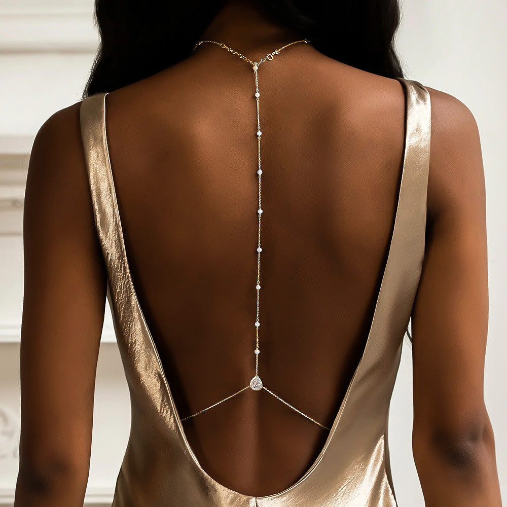 Buy Long Pearl Tassel Backless Evening Body Chain Jewelry