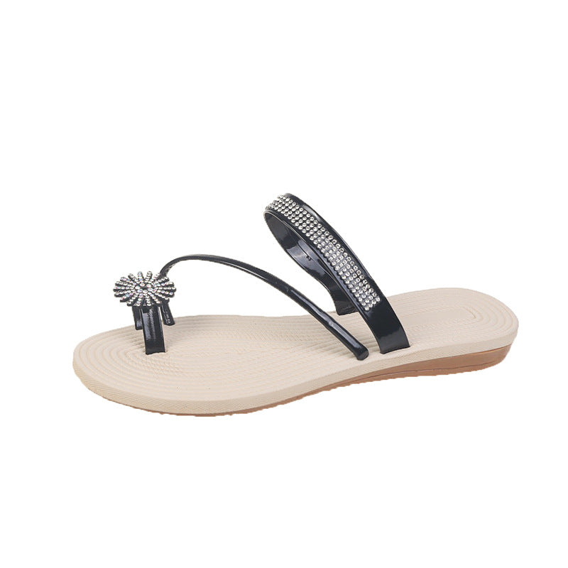 Floral Rhinestone Fairy Style Flat Sandals Two Way Wear