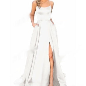 Solid Color Long Slimming Shoulder Hollow Bridesmaid Dress
