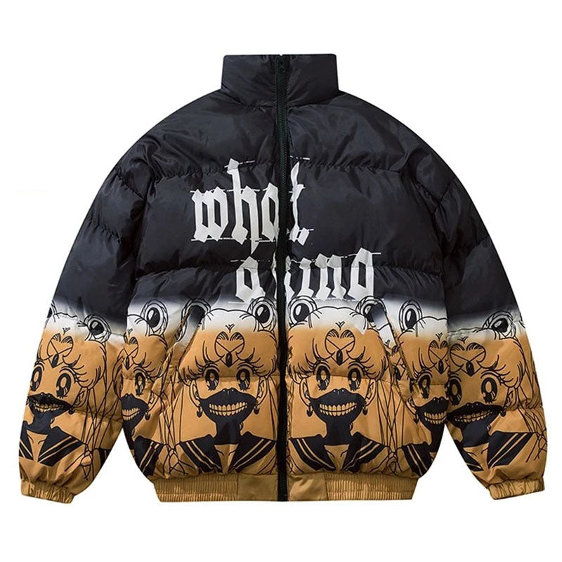 Hip Hop Oversized Padded Parka Men’s Harajuku Gradient Cartoon