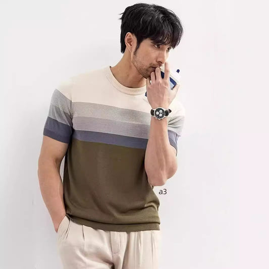 Summer New Light Short Sleeve Knitted Sweater for Men