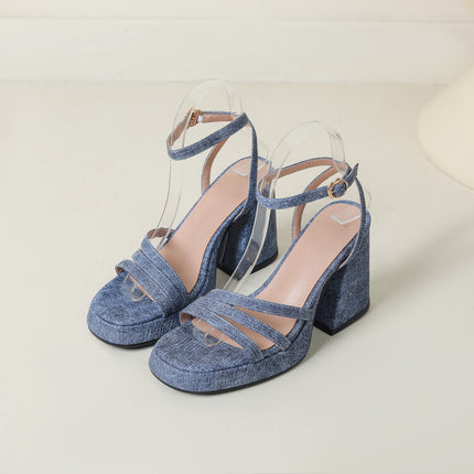 Buy Denim-strapped Sandals for Women with Round Toe & Chunky Heel