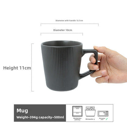 Simple Striped Ceramic Mug with Large Capacity