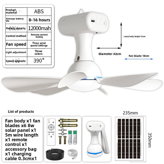 Multifunctional Solar Rechargeable Ceiling Fan Outdoor Use