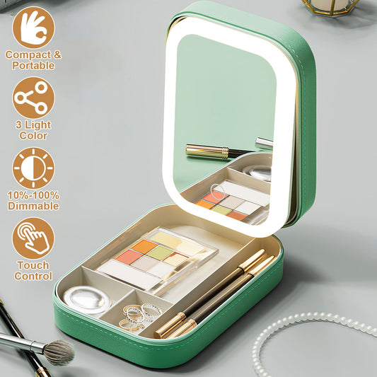 Portable Travel Makeup Bag with LED Mirror, 3 Color Light