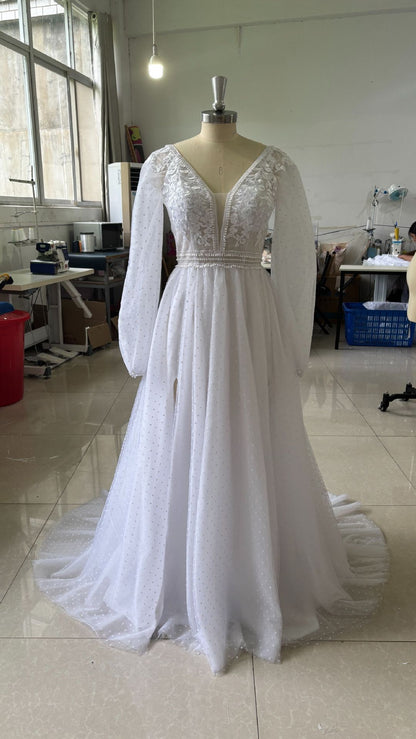 Wish Mesh Split New Light Women's Wedding Dress – Elegant