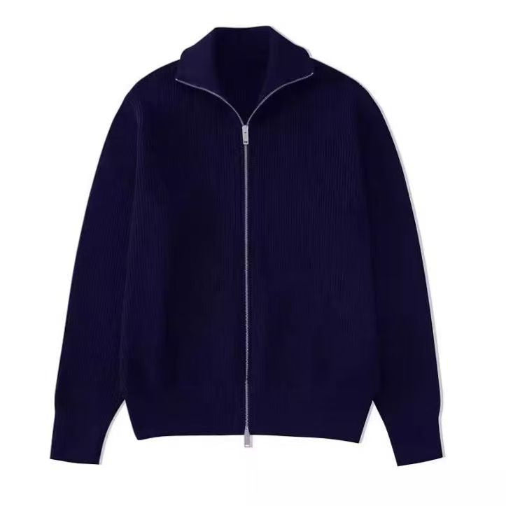 Men’s Cardigan Sweater with Stand Collar and Zipper Jacket
