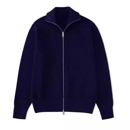 Men’s Cardigan Sweater with Stand Collar and Zipper Jacket