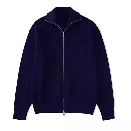 Men’s Cardigan Sweater with Stand Collar and Zipper Jacket