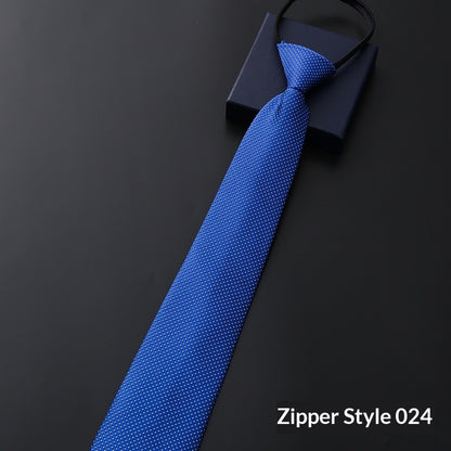 Mens Business Formal Zipper Tie With Blue Stripes for Office