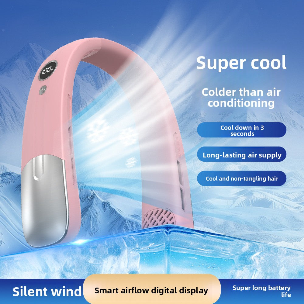 Digital Display Hanging Neck Fan with Rechargeable Design