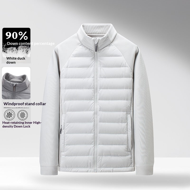 Buy Men’s Stand-Up Collar Patchwork Down Jacket – Warm & Light