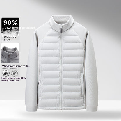 Buy Men’s Stand-Up Collar Patchwork Down Jacket – Warm & Light