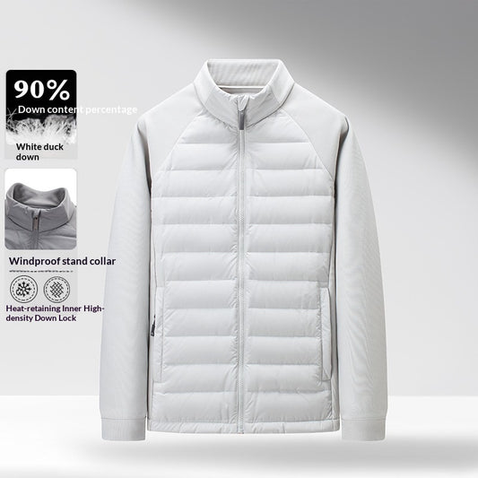 Buy Men’s Stand-Up Collar Patchwork Down Jacket – Warm & Light