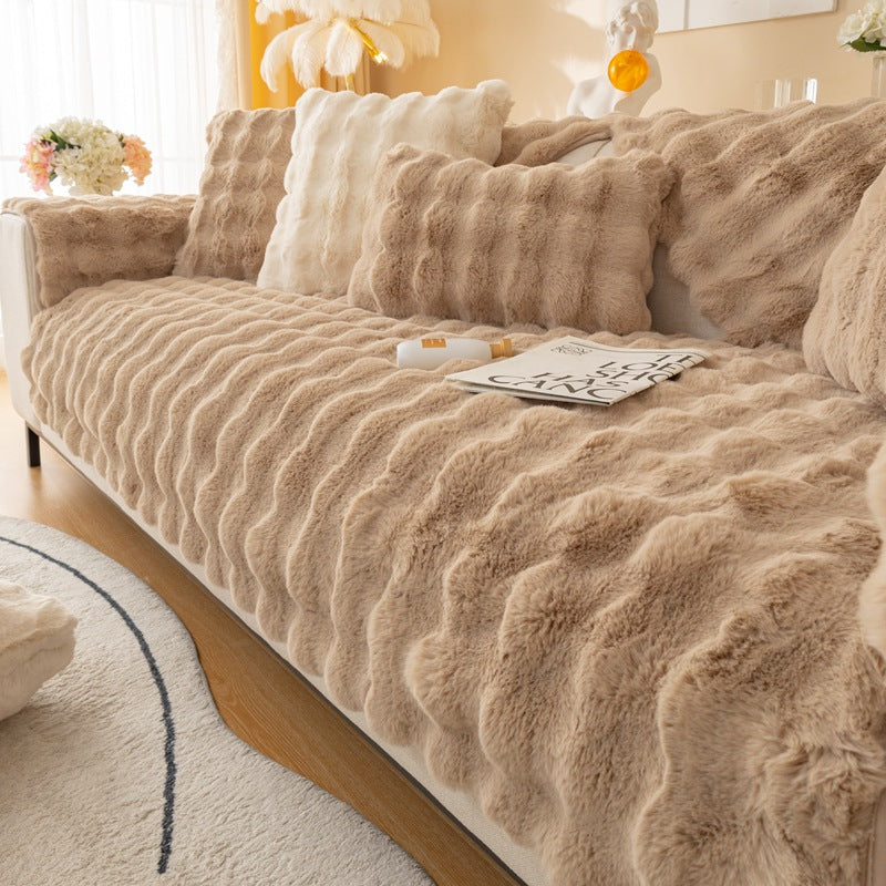Winter Thickened Rabbit Plush Sofa Cushion for Modern Homes