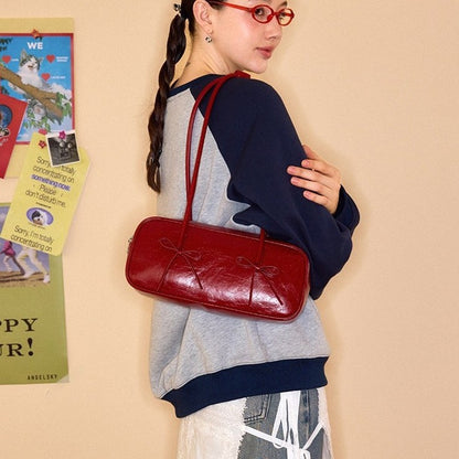 Red Bow Baguette Bag for Feminine Chic Daily Styling US Use