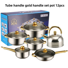 12pcs Gold Handle Non-Stick B  + Kettle