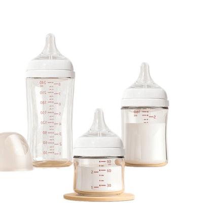 Wide Caliber Glass Baby Bottle with Anti-Choking Nipple Daily