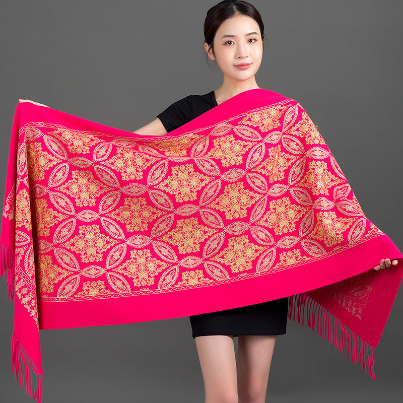 Buy Autumn Winter Golden Silk Lily Embroidered Xinjiang Cashmere