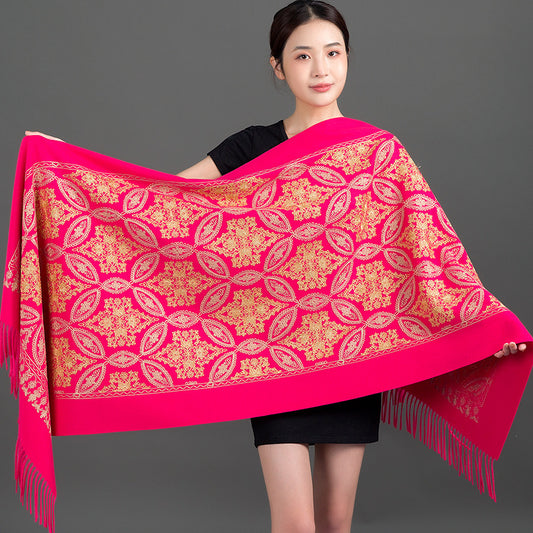 Buy Autumn Winter Golden Silk Lily Embroidered Xinjiang Cashmere