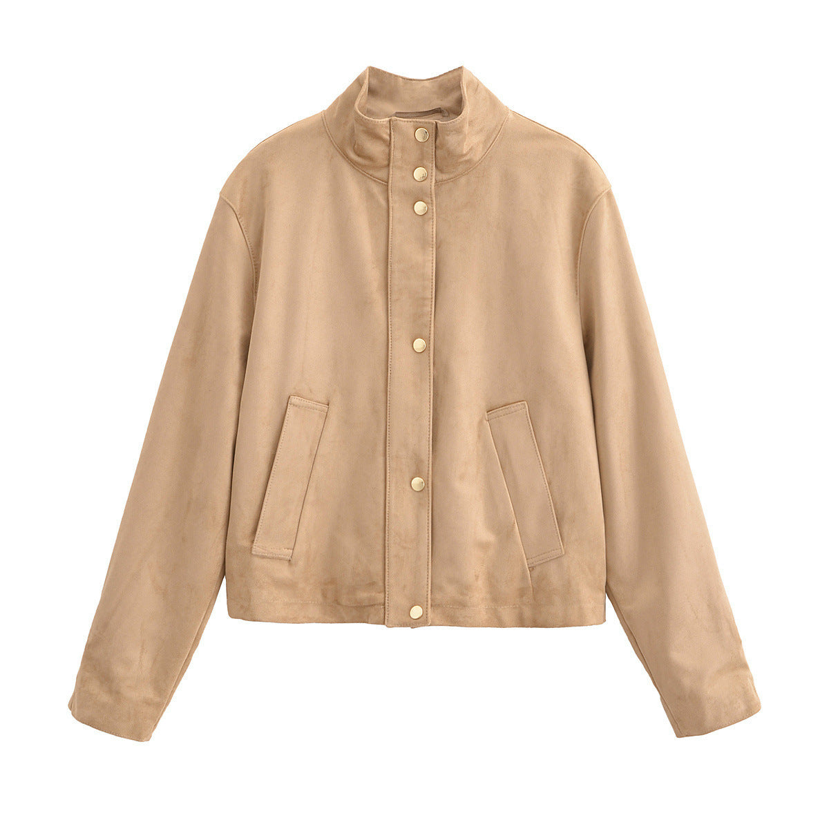 Buy Women’s Casual Stand-Collar Suede-Fleece Long-Sleeve Jacket