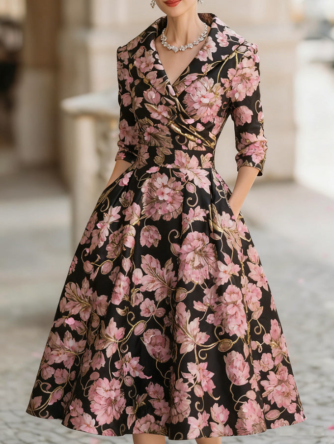 Elegant Formal French-Style Waist-Cinched Dress for Women
