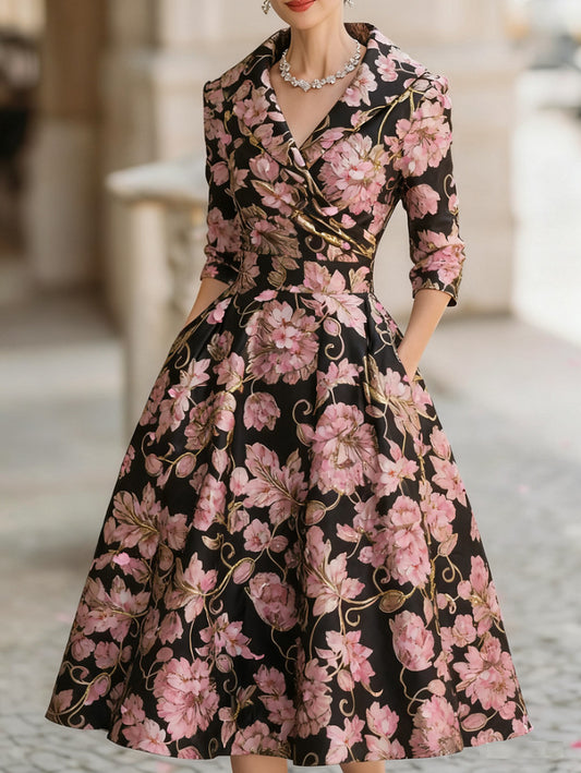 Elegant Formal French-Style Waist-Cinched Dress for Women