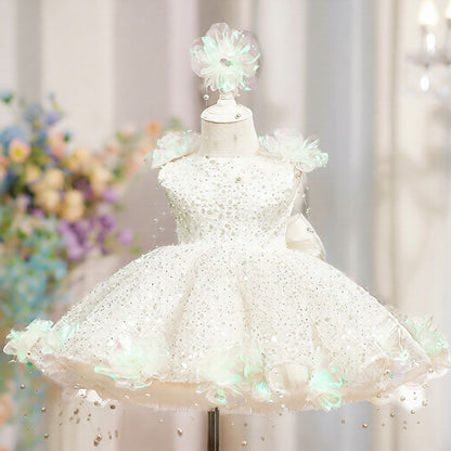 Sequin Pearl Flower Girl Princess Dress  Party & Gala Wear