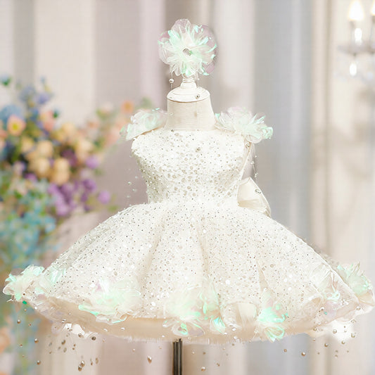 Sequin Pearl Flower Girl Princess Dress  Party & Gala Wear