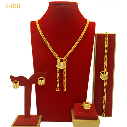 Dubai Bride 24k Gold-Plated Jewelry Four-Piece Necklace Set